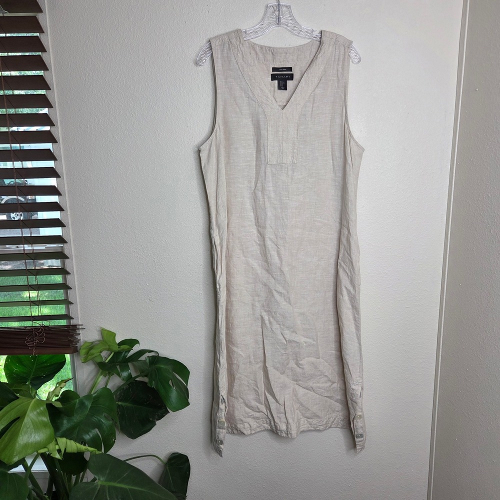 Tahari Beige Linen Midi Dress